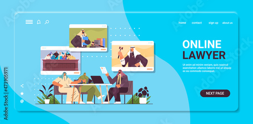 arab lawyer or judge consult discussing with clients during meeting law and legal advice service online consultation