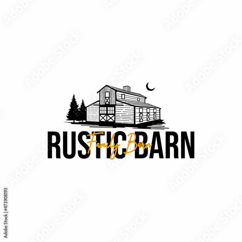 Old Wooden Barn. Rustic Retro Vintage Wooden Barn Farm logo Illustration . 