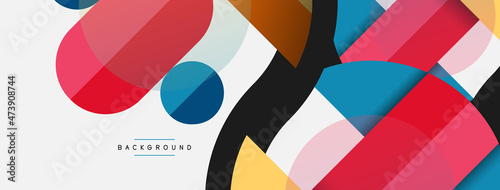 Geometric shapes composition abstract background. Circles lines and rectangles. Vector illustration for wallpaper banner background or landing page