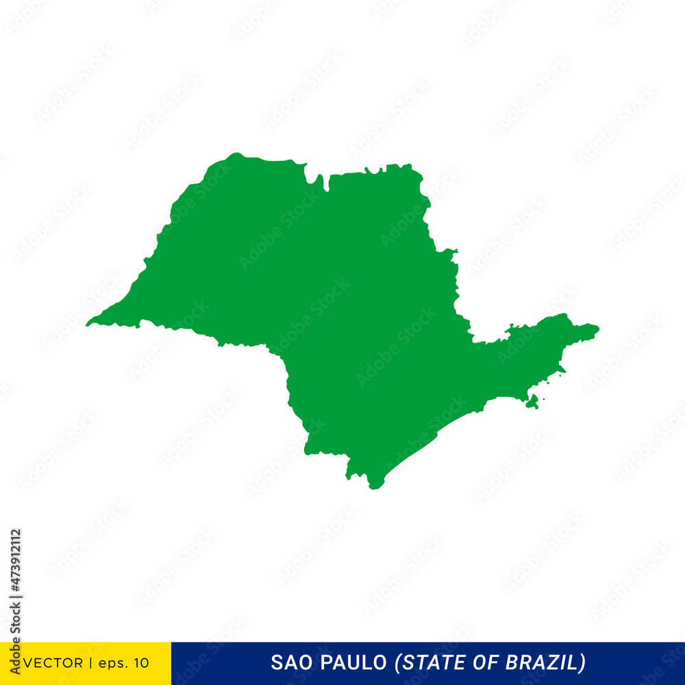 Detailed Map of Sao Paulo - State of Brazil Vector Illustration Design Template