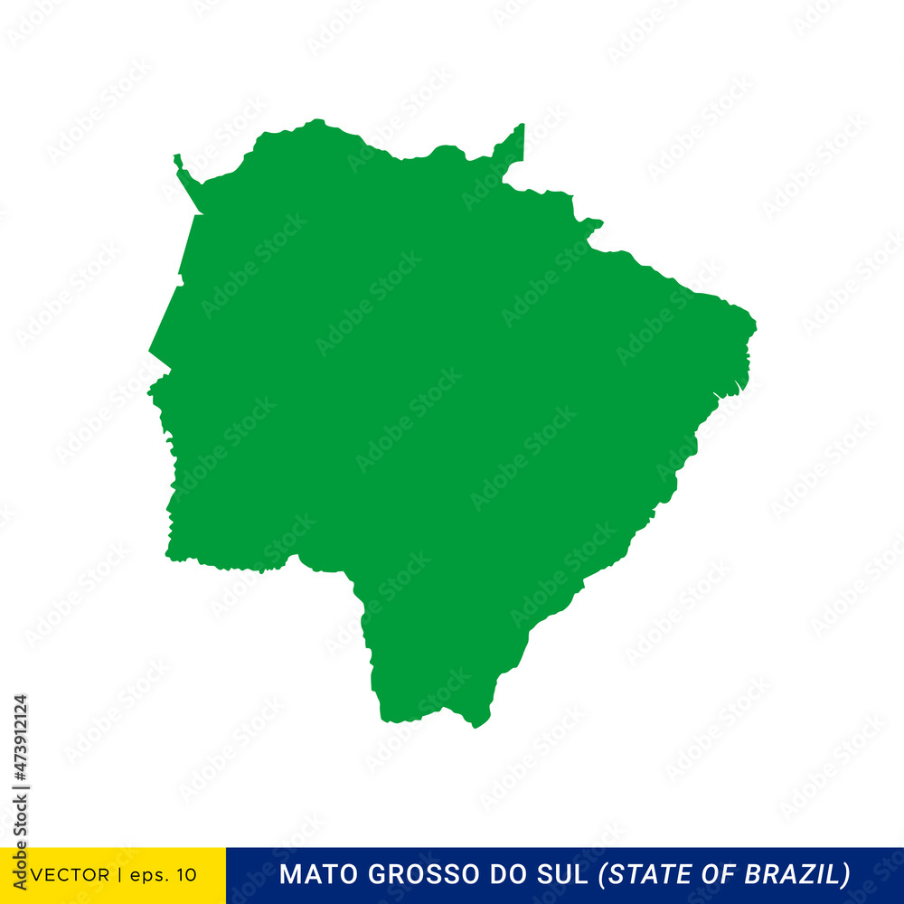 Detailed Map of Mato Grosso do Sul - State of Brazil Vector Illustration Design Template