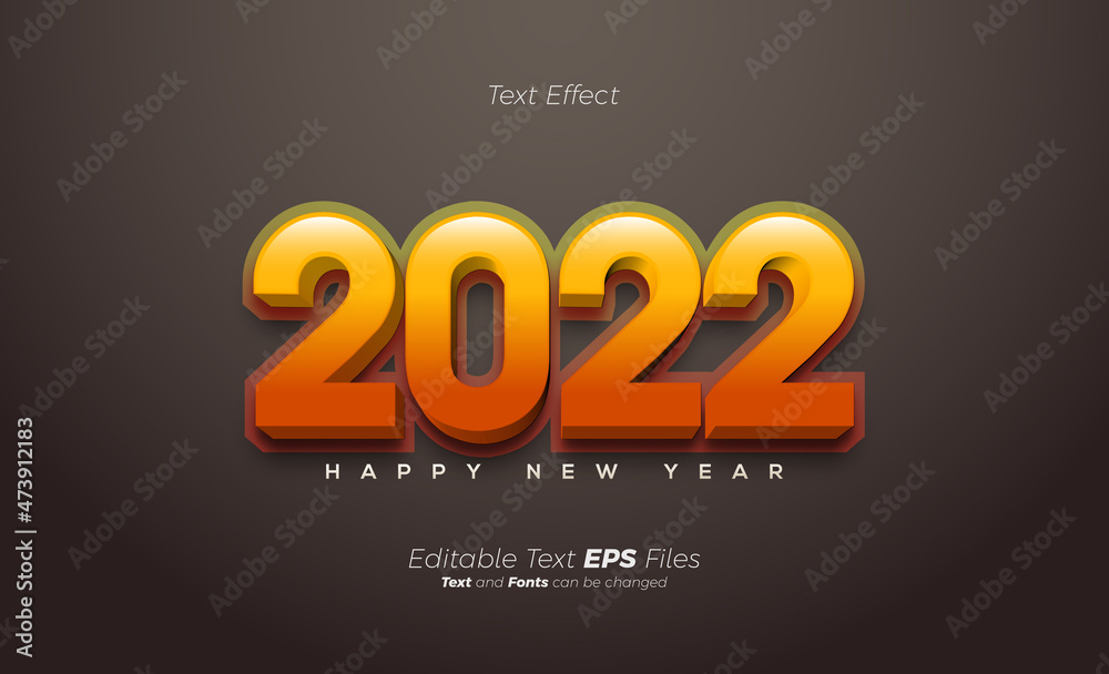 2022 happy new year with orange 3d numbers