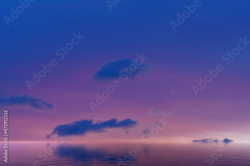 Fototapeta Naklejka Na Ścianę i Meble -  Seascape with a water surface under a purple sky