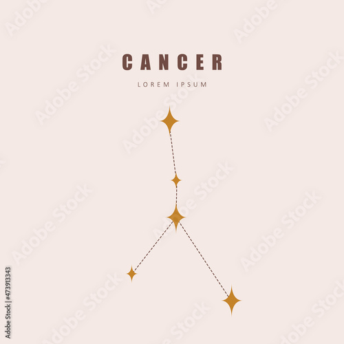 Cancer zodiac constellation. Horoscope vector illustration in boho style. Mystery and esoteric. Spiritual tarot poster. Magic occult and astrology card.