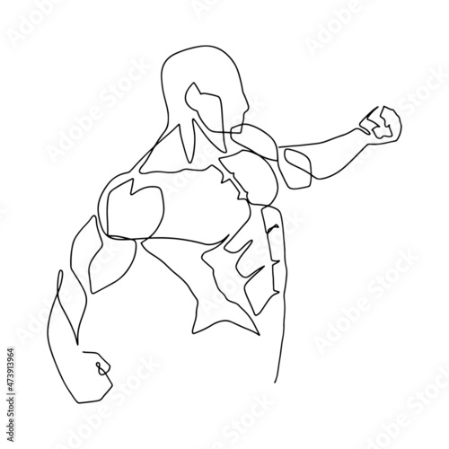 Continuous line male figure naked strong muscular healthy vector illustration hand drawn design print graphics style