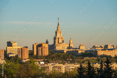 Aerial view of moscow state university at sunset light in Moscow, Russia