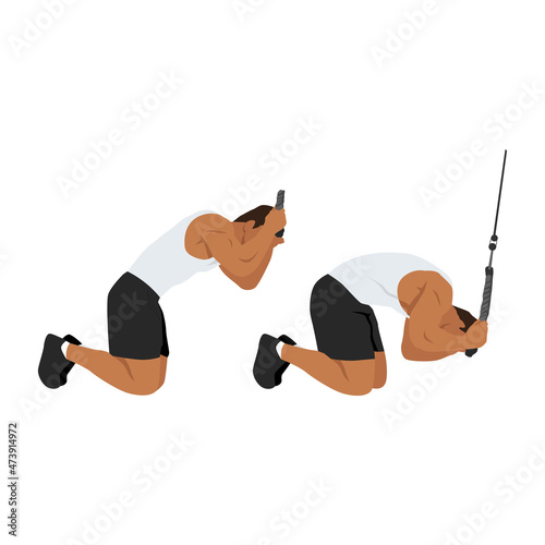 Man doing kneeling cable crunches. abdominals exercise. flat vector illustration isolated on white background