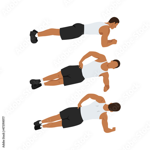 Man doing plank rolls exercise. Abdominals exercise flat vector illustration isolated on white background
