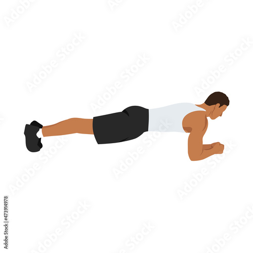 Man doing plank. abdominals exercise flat vector illustration isolated on white background