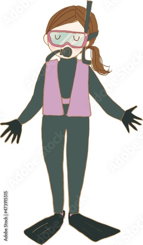 スキューバダイビングをする女性。
