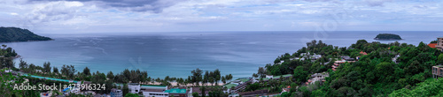 Kata Beach, Kata Noi beach Phuket with beautiful blues and Greens, turquoise oceans islands mountains boats trees and beautiful resort island of phuket thailand