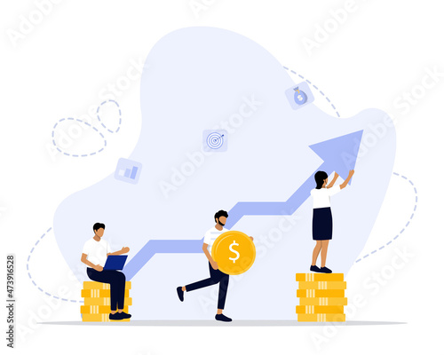 Vector Illustration, Business investment Concept, Showing People Saving Money To Invest On A Better Future, Suitable for landing page, UI, web, App intro card, editorial, flyer,and banner photo