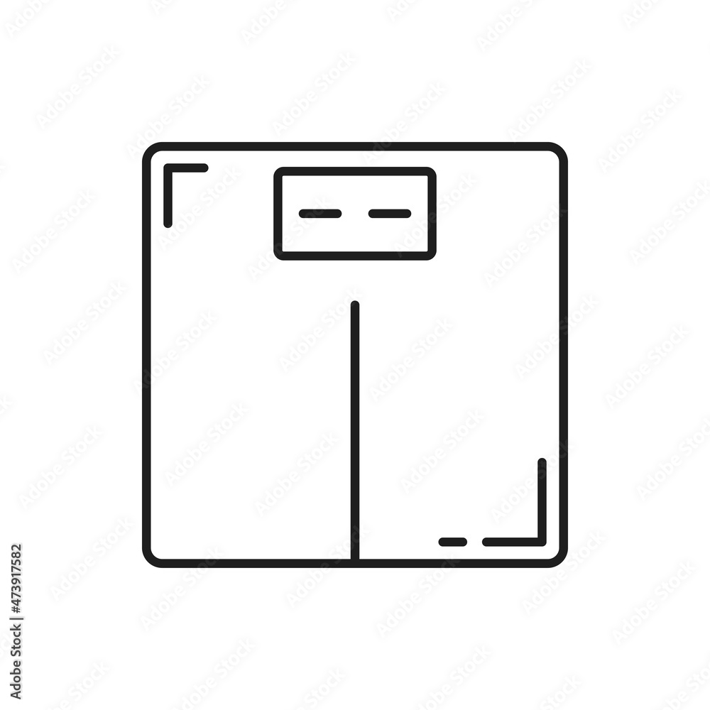 Scales outline icon, weight control thin line pictogram. Body exercise sign, healthy lifestyle minimalistic symbol. Weight loss and obesity problem or diet nutrition vector pictogram Scales outline icon, weight control thin line pictogram. Body exercise sign, healthy lifestyle minimalistic symbol. Weight loss and obesity problem or diet nutrition vector pictogram