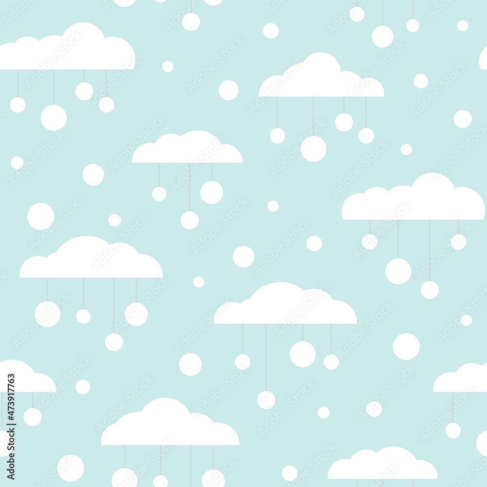 Winter Seamless pattern with white clouds, snow balls and dots on blue sky. Winter Seamless pattern with white clouds, snow balls and dots on blue sky.