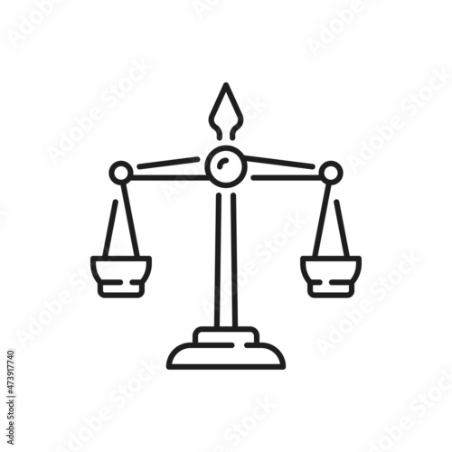 Themis scale isolated sign of justice, legal service and notary. Vector dual balance symbol, vintage equal weight scales, punishment and judgment. Liberty and litigation balances, law mascot