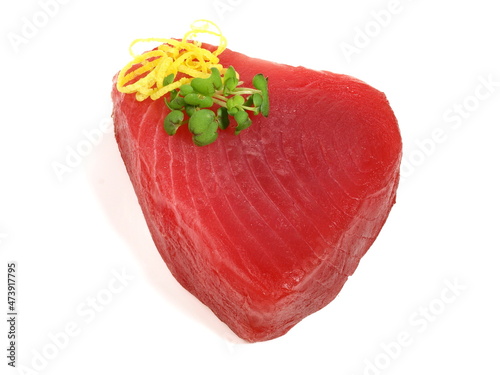 Raw Tuna Fish Fillet isolated on white Background