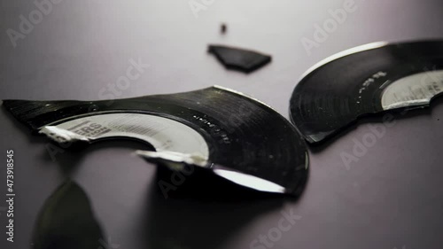 Close Up Camera Pan over broken records