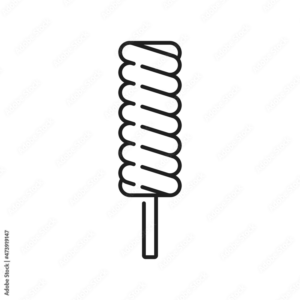 Ice cream on stick coated by glaze isolated summer dessert thin line icon. Vector fruity sundae dairy snack outline sign. Refreshing ice-cream, sweet striped popsicle, frozen refreshment food Ice cream on stick coated by glaze isolated summer dessert thin line icon. Vector fruity sundae dairy snack outline sign. Refreshing ice-cream, sweet striped popsicle, frozen refreshment food