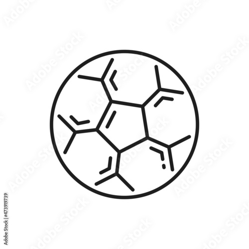 Soccer and football ball isolated thin line monochrome icon. Vector football ball symbol of German sport hobby  soccer playing equipment. Sport club mascot  college or university tournament emblem
