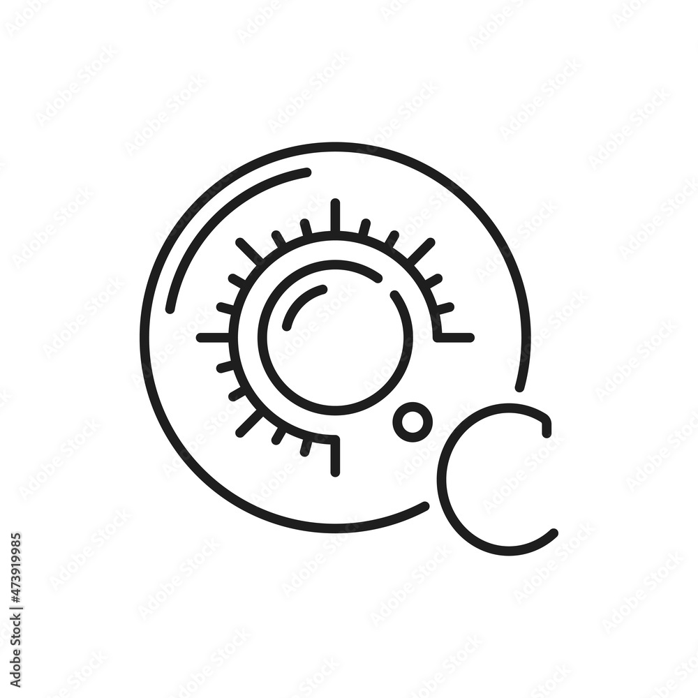 Fototapeta premium Celsius degree outline glyph isolated thin line icon. Vector meteorology symbol for travel, tourism and weather web site and apps design, UI game. Summertime, sunshine with sun, hot temperature