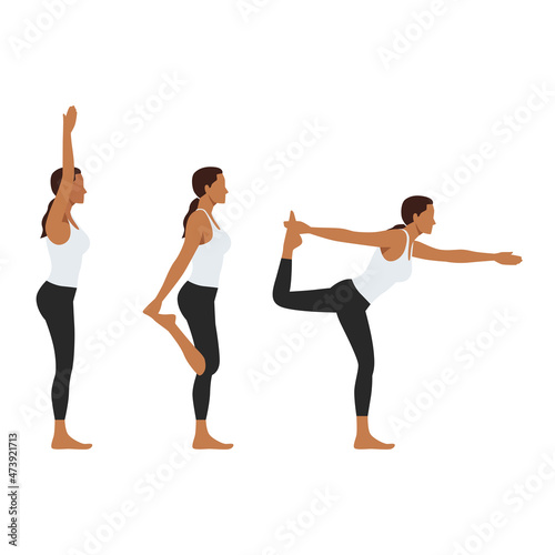 Woman doing ayurveda  yoga poses in three different poses. Flat vector illustration isolated on white background. Healthy living