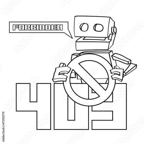 403 forbidden status code, http error message by robot, https, cartoon, comic art template for websites