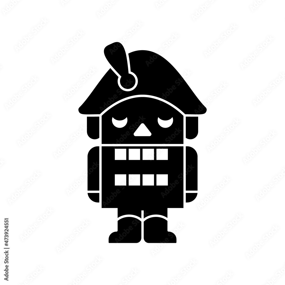 Nutcracker silhouette icon. Black simple vector of toy soldier for cracking nuts. Contour