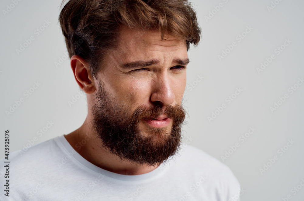 bearded man health problems migraine stress disorder isolated background bearded man health problems migraine stress disorder isolated background
