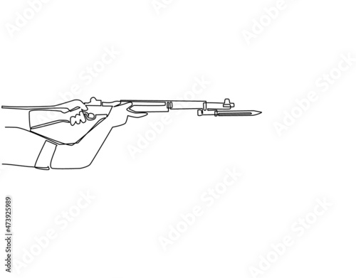 Fotografiet Continuous one line drawing hand holding M1 garand semi-automatic rifle with knife bayonet