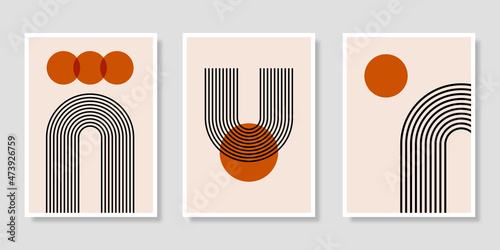 Mid-century abstract contemporary aesthetic background design set with geometric balance shapes. Abstract Art Design for prints, covers, wallpapers, wall art. Vector illustration