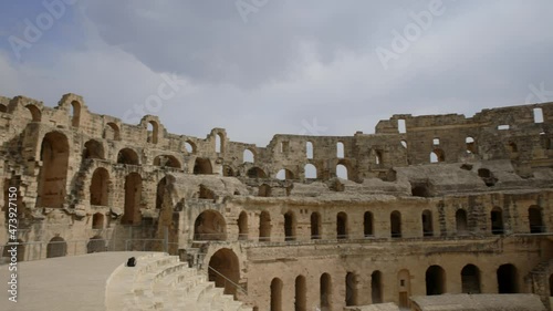 Preserved Famous Landmark Of The El Jem Amphitheatre In Tunisia - panning shot photo