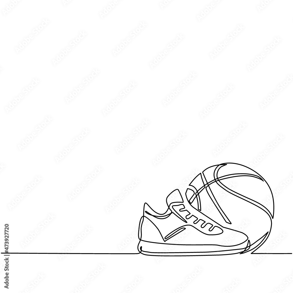 Continuous one line drawing basketball ball and shoes. Sport equipment.  Basketball stuff. Competitive and competition game. Active and healthy  lifestyle. Single line draw design vector illustration Stock Vector | Adobe  Stock