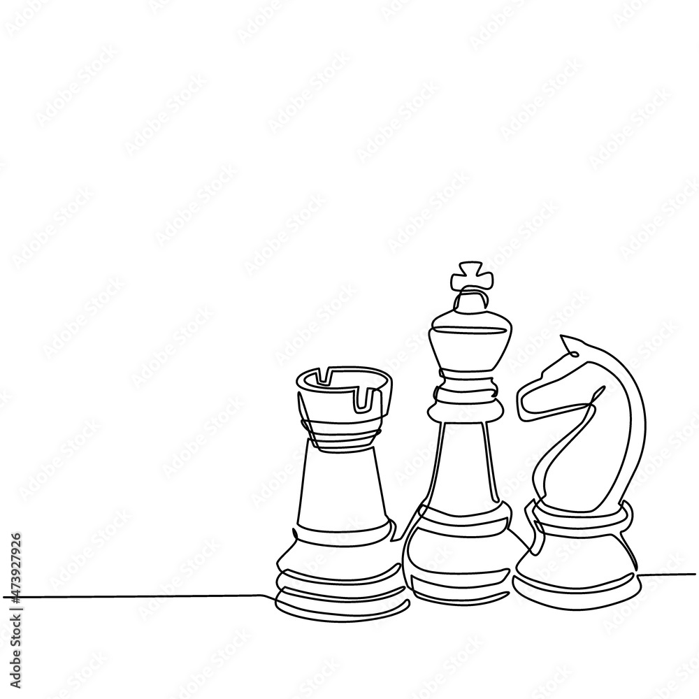 Chess Set Game Pieces Line Drawing 3D Stock Vector - Illustration