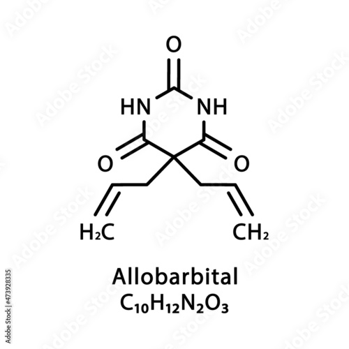 Allobarbital molecular structure. Allobarbitone skeletal chemical formula. Chemical molecular formula vector illustration photo