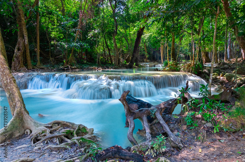 Photography Erawan waterfalls in the national park mountains of Kanchanaburi BKK Bangkok Tha