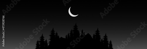 silhouette of tree on top of hill at night vector illustration good for wallpaper, background, banner, backdrop, tourism, and design template