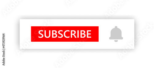 Subscribe button with notification bell icon. Red button element for video channel template