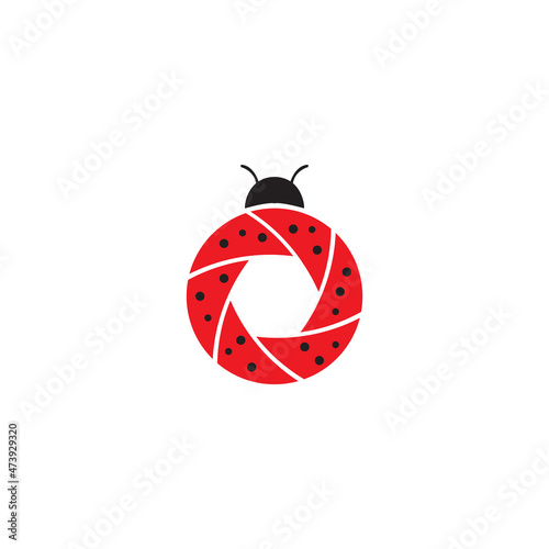 shutter lens camera with lady bug insect logo symbol icon vector graphic design illustration idea creative