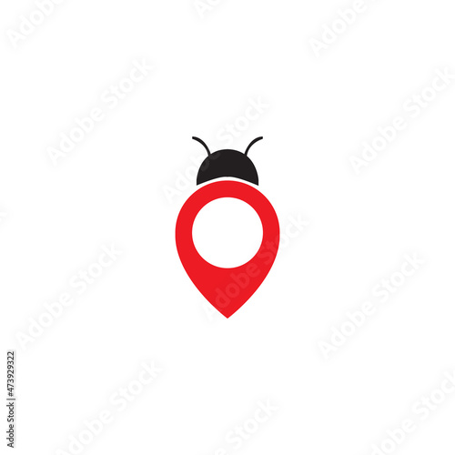 pin map location with lady bug insect logo symbol icon vector graphic design illustration idea creative