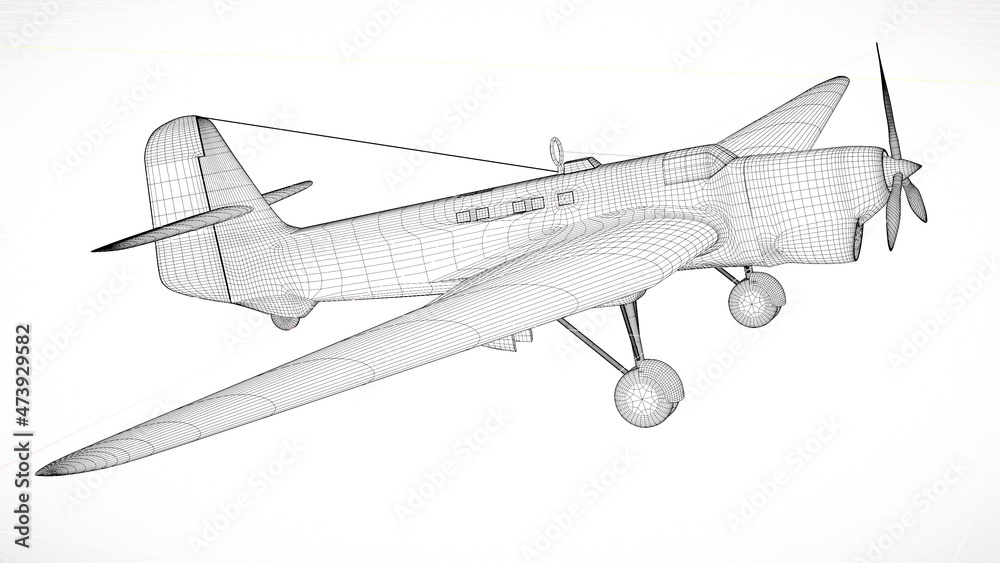 3D illustration. Mesh of the historic Soviet aircraft Ant-25 3D illustration. Mesh of the historic Soviet aircraft Ant-25