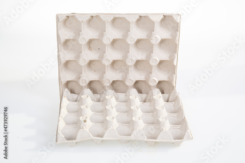 Eggs carton open tray cardboard egg box isolated on white background