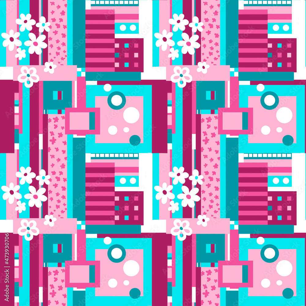 Abstract seamless pattern with colored blocks Geometry and Floral Abstract seamless pattern with colored blocks Geometry and Floral