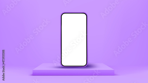 Smartphone on podium 3d vector illustration. Smartphone online entertainment. Online shopping, mobile gaming, applications, network and social media. Trendy pastel colors.