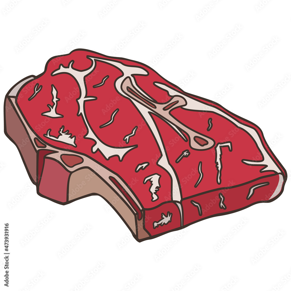 Fototapeta premium Fresh beef steak, 7-Bone Steak. Hand Drawn Illustration. Savoyar Doodle Style. Vector illustration.