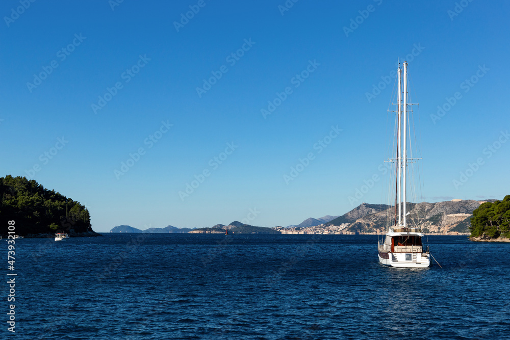 Yachts in harbor of Cavtat in Dalmatia, Croatia Yachts in harbor of Cavtat in Dalmatia, Croatia