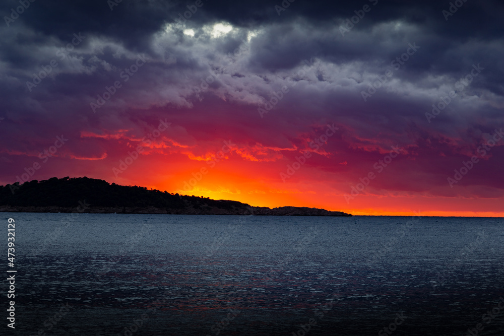 Last minuts of sunset over the Adriatic sea in Croatia.