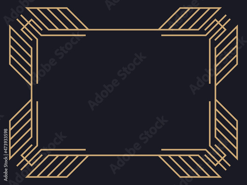 Art deco frame. Vintage linear border. Design a template for invitations, leaflets and greeting cards. Geometric golden frame. The style of the 1920s - 1930s. Vector illustration