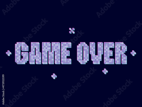 Game over, pixel art. Pixel text informing about the loss in the game. Text in 8-bit retro video game style from 80s - 90s. Design for printing, wrapping paper and advertising. Vector illustration