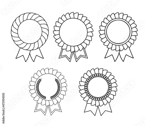 Set of line medals icon . Blank template for decor. Vector outline illustration isolated on white background.