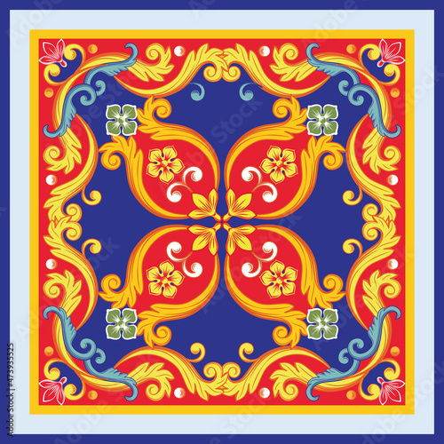 Colorful ethnic square ornament. Vector illustration